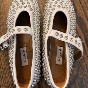 White Rhinestone Studded Alaia Shoes